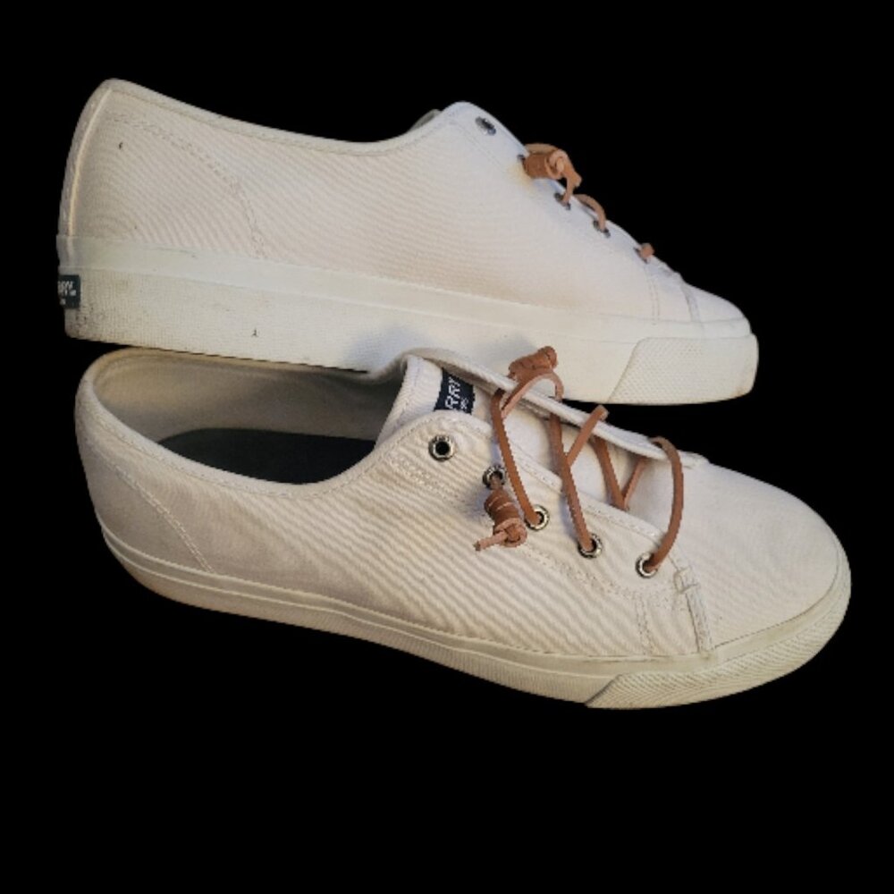 Sperry Shoes Womens 11 M Casual Platform Sneakers STS81828 White Fabric Low Top - Picture 3 of 11
